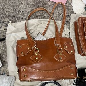 Genuine Leather Tote gold stud Handbag shoulder